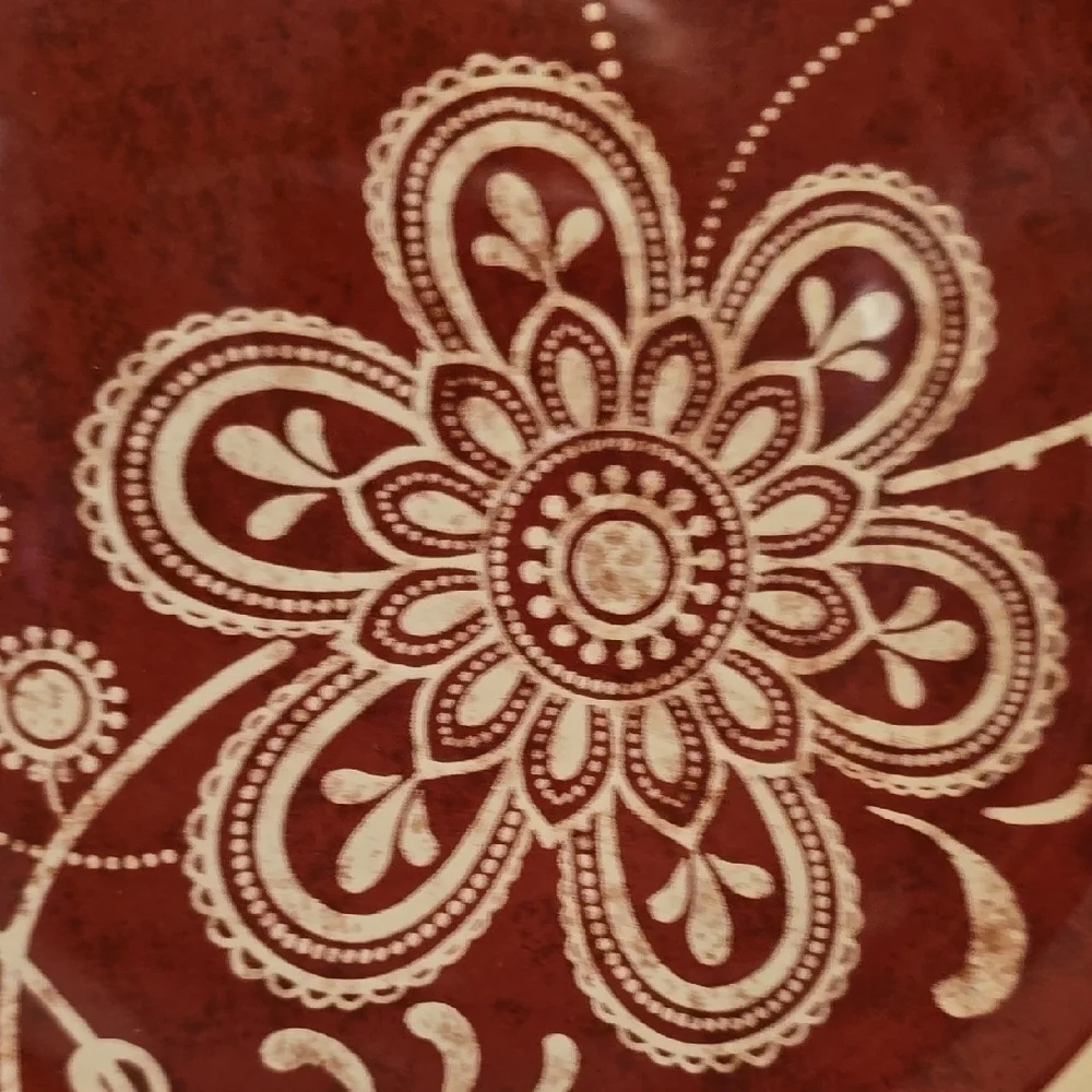 Pair of Pier 1 Maribeth Floral Red and Cream Dinner Plates